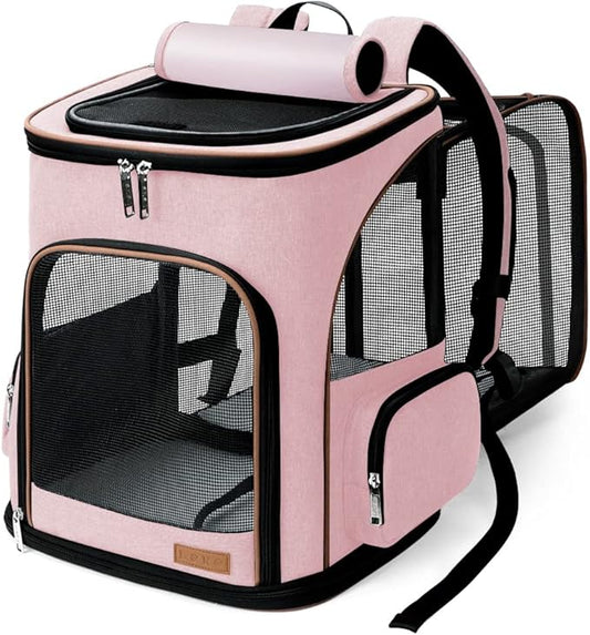 Lekereise Pet Carrier Backpack Expandable Cat Backpack for Small Dogs Cats, Dog Backpack Bag with Breathable Mesh, Pink