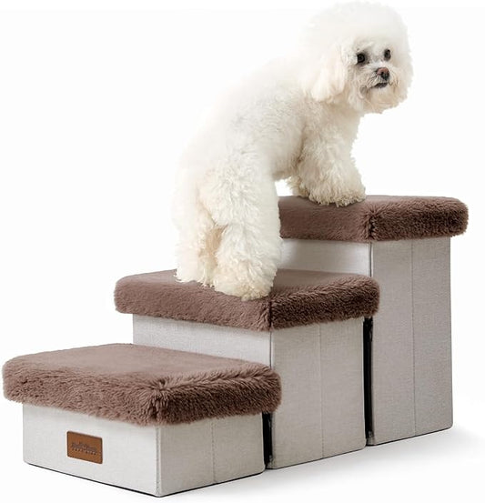 C0ZY KISS Dog Storage Stairs for Couch 14" H 24.8x13x13.58in, Brown, 3 Tiers