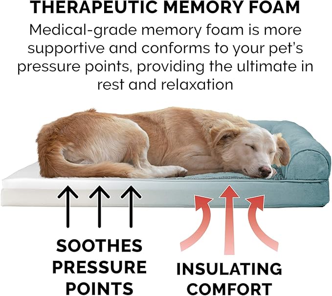 Furhaven Memory Foam Dog Bed for Large/Medium Dogs w/ Removable Bolsters & Washable Cover 55 lbs