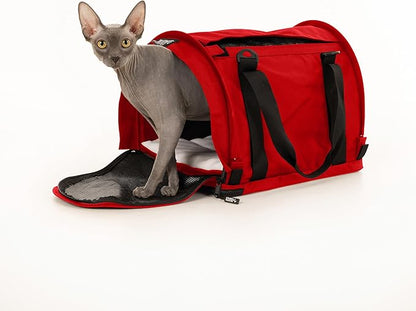 SturdiBag Pro 2.0 Pet Travel Carrier with Flexible Height for Cats and Dogs | Soft Sided Pet Carrier Bag with Safety Clips and Seatbelt Straps for Airplane or Car Travel | Medium, Red