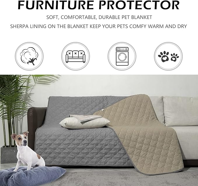 Dog Blankets for Couch Protection Waterproof Dog Bed Covers Pet Blanket Furniture Protector (Grey+Beige 82"x120")