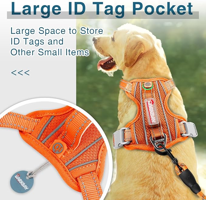 BARKBAY Dog Harness No Pull with ID Tag Pocket - Heavy Duty, Reflective, Easy Control for Large Dogs (Orange,XL)