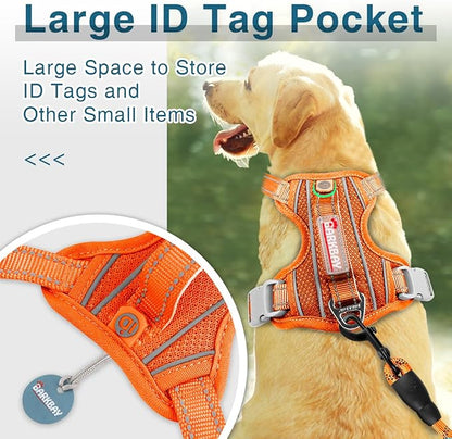 BARKBAY Dog Harness No Pull with ID Tag Pocket - Heavy Duty, Reflective, Easy Control for Large Dogs (Orange,XL)