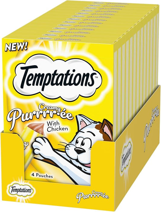 Temptations Creamy Puree Squeezable Lickable Wet Cat Treats with Chicken, 0.42 oz. Tubes, 4 Count (Pack of 11) - Total 44 Count