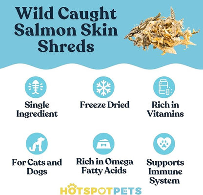 hotspot pets Freeze Dried Salmon Skin Flakes | Single Ingredient Fish Treats for Dogs & Cats | Rawhide-Free All Natural Grain Free Topper with Omega 3-6 Fish Oil