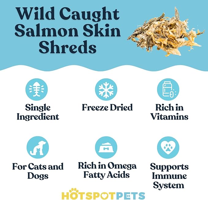 hotspot pets Freeze Dried Salmon Skin Flakes (1LB) | Single Ingredient Fish Treats for Dogs & Cats | Rawhide-Free All Natural Grain Free Topper with Omega 3-6 Fish Oil