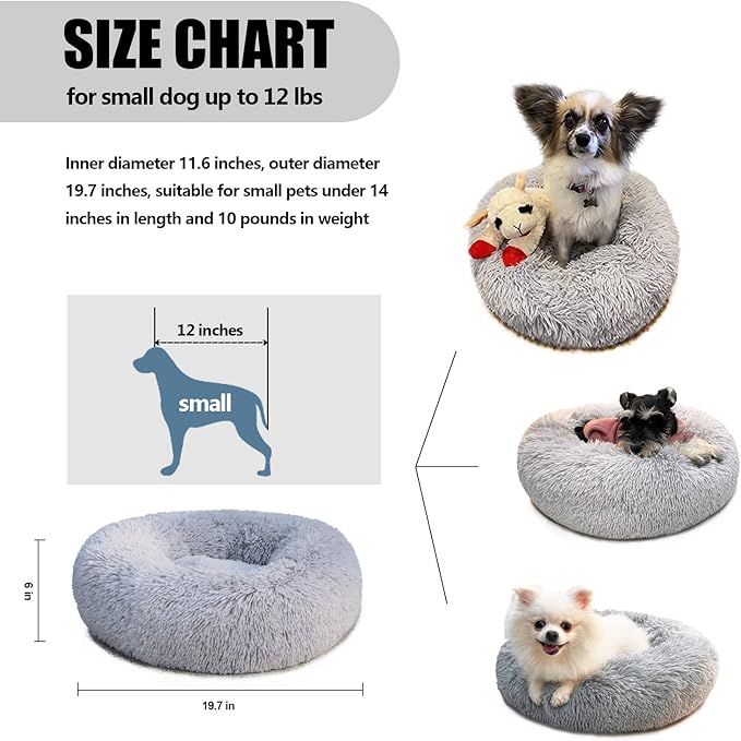 nononfish Dog Bed for Small Dogs，Gray Cute Plush ，19 inches 15 lbs