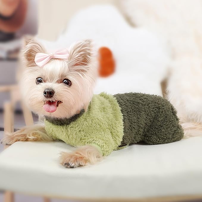 Dog Pjs for Small Dogs Chihuahua Yorkie Clothes Fleece Warm Puppy Pajamas Sweater Onesie Pink Pet Clothes Outfit Apparel (Green