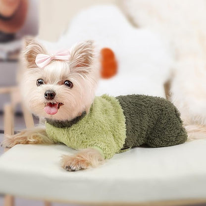 Dog Pjs for Small Dogs Chihuahua Yorkie Clothes Fleece Warm Puppy Pajamas Sweater Onesie Pink Pet Clothes Outfit Apparel (Green