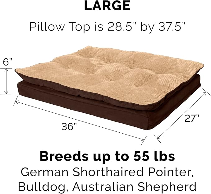Furhaven Orthopedic Dog Bed for Large/Medium Dogs w/ Pillow Cushion Top & Removable Washable Cover 55 lbs