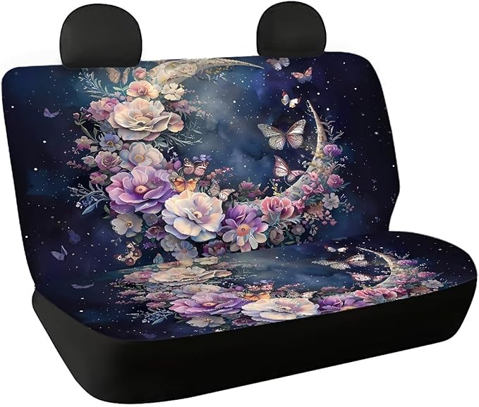 AFPANQZ Moon Flowers Car Back Seat Covers Protector Rear Car Seat Cushion Dust and Scratch Dust-Proof Washable Cover Universal Fits Car