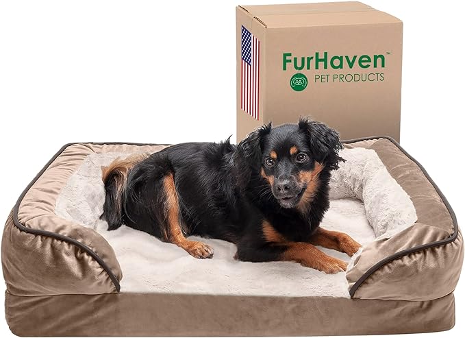 Furhaven Cooling Gel Dog Bed for Medium/Small Dogs w/ Removable Bolsters & Washable Cover 35 lbs