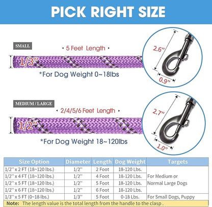 BAAPET 2/4/5/6 FT Dog Leash with Comfortable Padded Handle and Highly Reflective Threads for Small Medium and Large Dogs (2FT-1/2''
