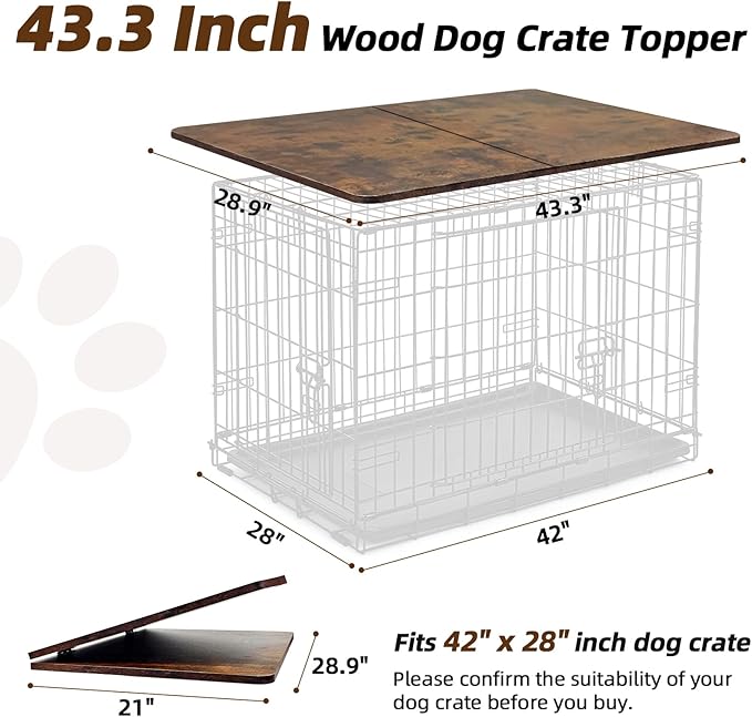 Dog Crate Topper Wood 42 Inch Dog Crate Topper Crate Table Topper Collapsible Dog Kennel Topper for Decorative Dog Crate, Suitable for 42 Inch Wire Dog Crate (Furniture Style, Brown)