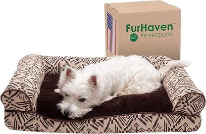 Furhaven Pillow Dog Bed for Medium/Small Dogs w/ Removable Bolsters & Washable Cover