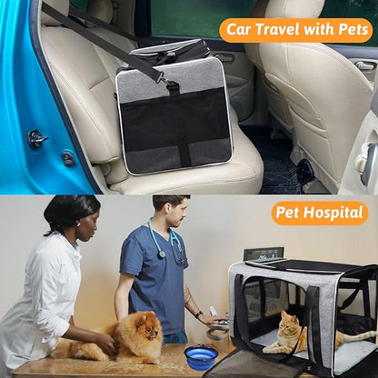 Petskd Pet Carrier 24"x17"x17" for Large Cats Dogs, Pet Carrier for 2 Cats or Medium Dog, Cat Carrier for Car Travel and Hospital with 1 Box and 2 Bowls, Cat Soft Carrier with Locking Safety Zipper