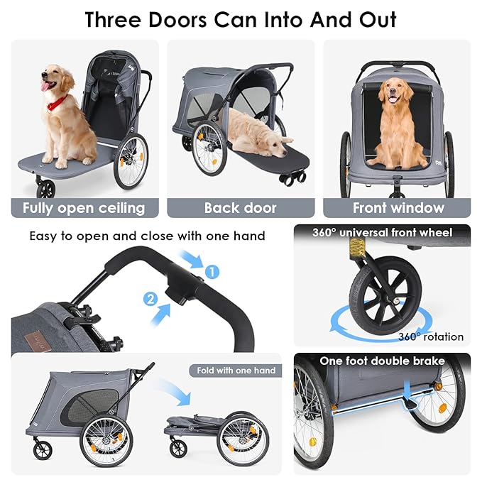 R8 Extra Large Foldable Pet Stroller 100 lbs,