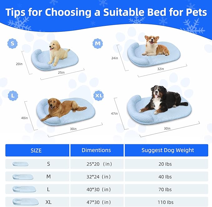 Dog Cooling Mat Memory Foam Cooling Fabric Dog Crate Bed with Pillow 40’‘ x 30’‘