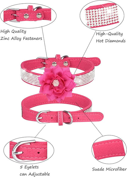 Rhinestone Dog Collar for Small Medium Dogs Red Small Dog Collar for Girl Female Dogs Flower Puppy Collar for Summer Spring Wedding Puppy Necklace Girl Dog Collar (Rose Red