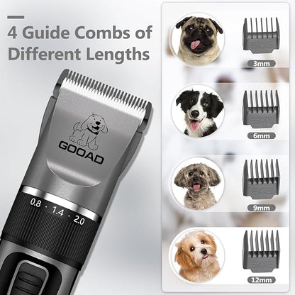 Dog Clippers Grooming Kit Hair Clipper -4 in 1Low Noise -Rechargeable-Cordless Quiet Paw Trimmer Nail Grinder, Trimmer Grooming for Thick Hair&Coats,Pet Shaver for Small and Large Dogs Cats