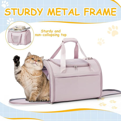 Cat Carrier Soft, Pet Dog Carrier Soft-Sided Airline Approved, Pet Travel Carrier Up to 20lbs, Collapsible Cat Carrier Dog Carrier for Medium Cats Small Dogs, Pink