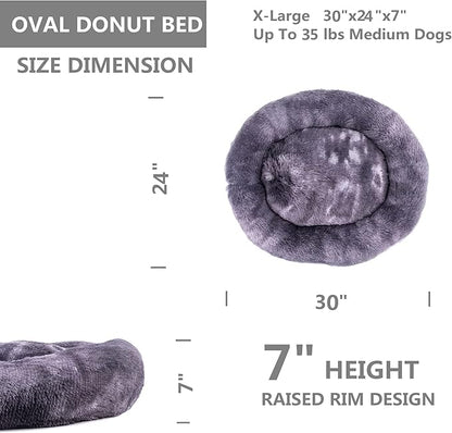 Oval Calming Donut Cuddler Dog Bed Bed(30"/36"/43") for (L(30"x24"x7"), Grey2021)