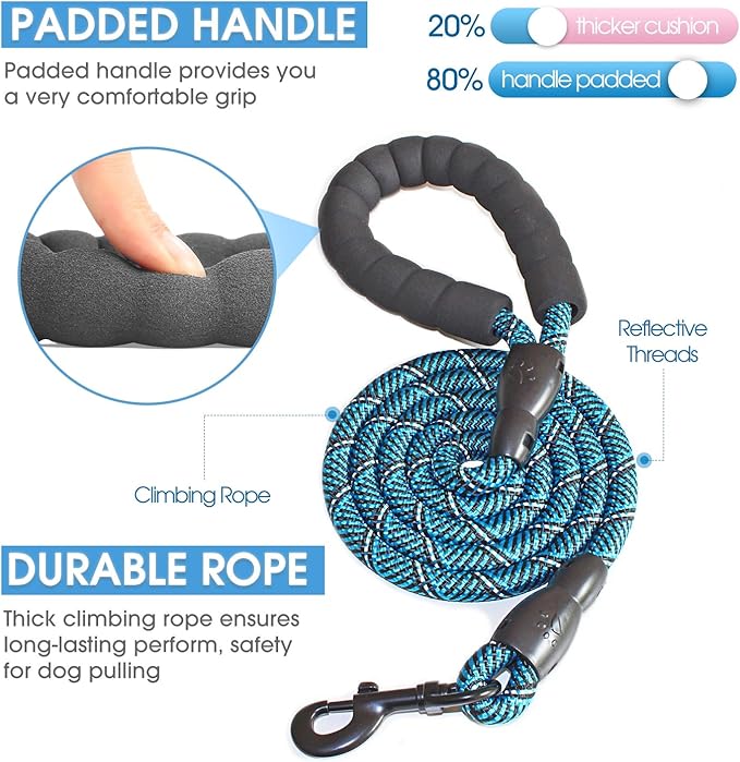 BAAPET 2/4/5/6 FT Dog Leash with Comfortable Padded Handle and Highly Reflective Threads for Small Medium and Large Dogs (5FT-1/2''
