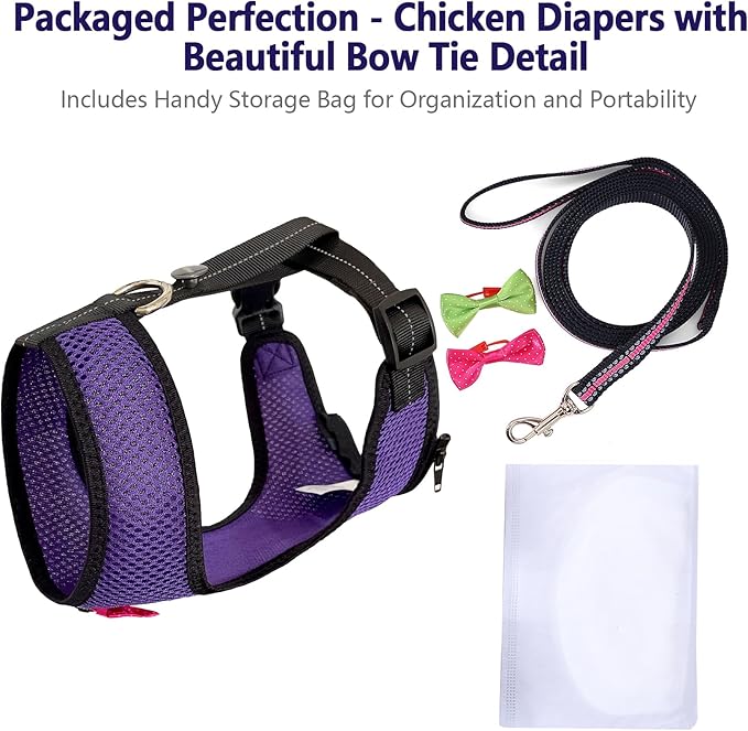 Chicken Harness Hen Size with 5.5-Foot Matching Belt，Comfortable Breathable Medium Size Suitable for Chicken Duck or Goose Suitable for Weight About 3.8-4.8Pounds Dark Purple