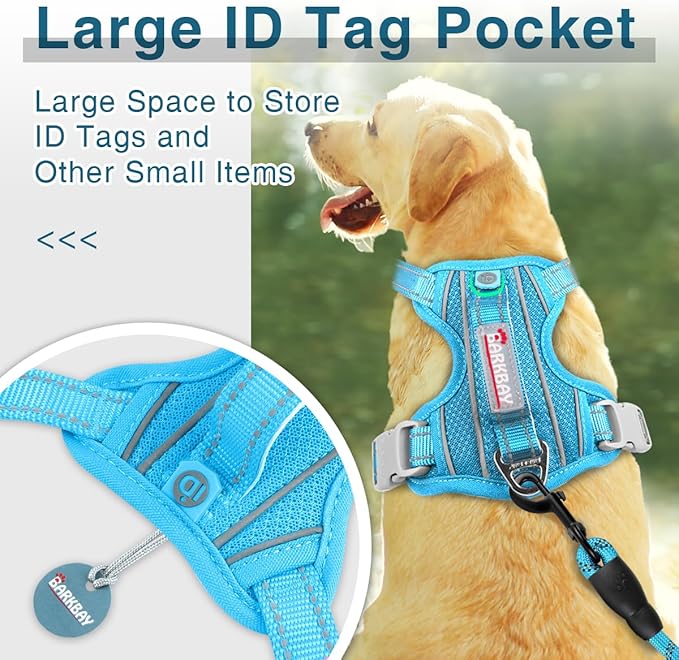 BARKBAY Dog Harness No Pull with ID Tag Pocket - Heavy Duty, Reflective, Easy Control for Large Dogs (Blue,L)