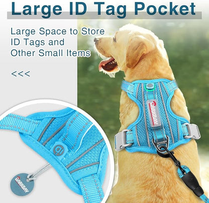 BARKBAY Dog Harness No Pull with ID Tag Pocket - Heavy Duty, Reflective, Easy Control for Large Dogs (Blue,L)