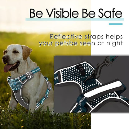 ThinkPet No Pull Harness Breathable Sport Harness with Handle-Dog Harnesses Reflective Adjustable for Medium Large Dogs,Back/Front Clip for Easy Control