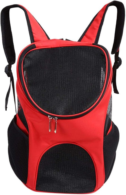 Pet Carrier Backpack, Dog Front Carrier Cat Backpack Carrier Puppy Carrier Travel Shoulder Bag with Ventilated Breathable Mesh Hands Free for Traveling Hiking Cycling Outdoor Use Kitty Rabbits(Red)