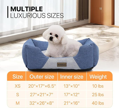 MoNiBloom 20"x17"x6.5" Dog Beds for Small Size Dogs Machine-Washable Linen-Like Fabric Pet Beds Warming Cozy Soft Bed for Dogs and Cat