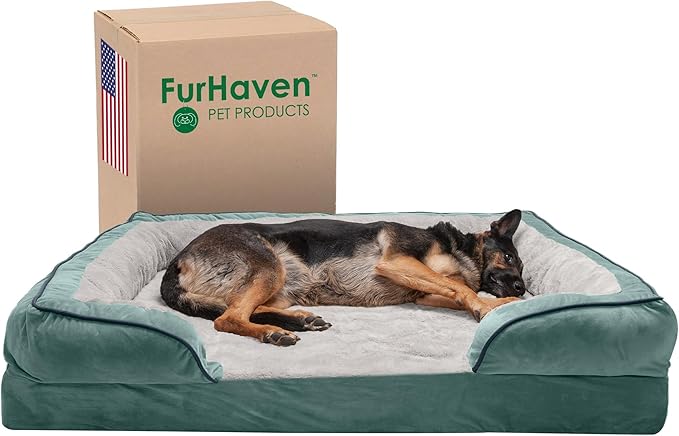 Furhaven Memory Foam Dog Bed for Large Dogs w/ Removable Bolsters & Washable Cover 125 lbs