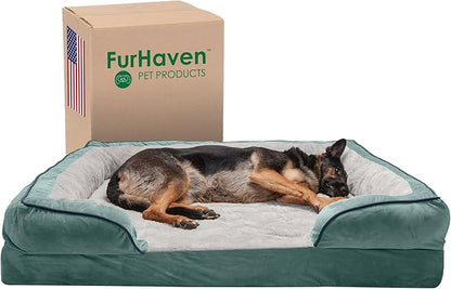 Furhaven Memory Foam Dog Bed for Large Dogs w/ Removable Bolsters & Washable Cover 125 lbs