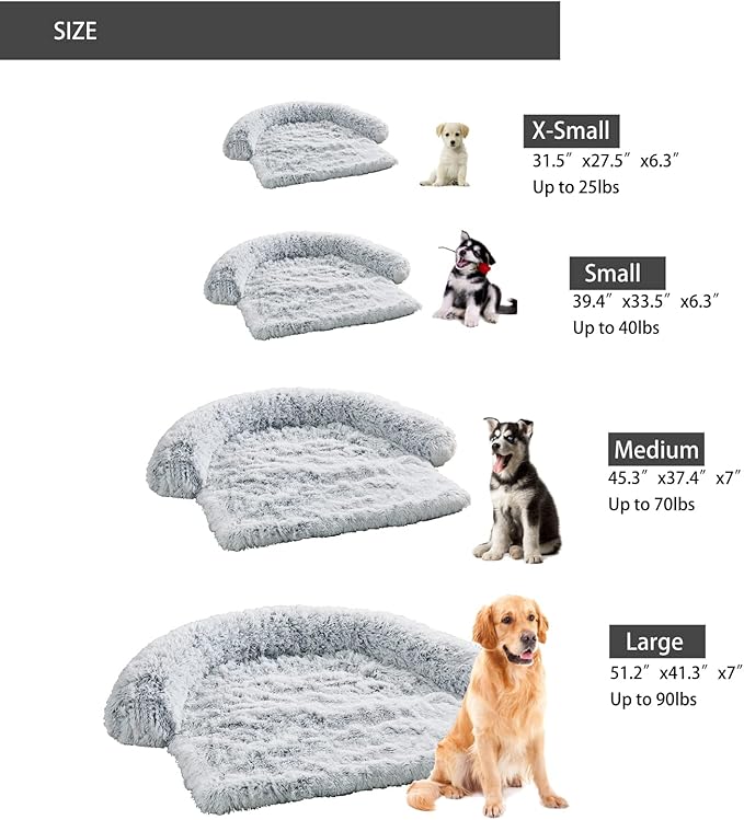 Calming Plush Dog Bed, Plush Pet Couch Protector for Dog with Memory Foam Neck Bolster, Universal Pet Furniture Cover, Sofa Bed Cover, Plush Dog Bed Machine Washable Black Medium