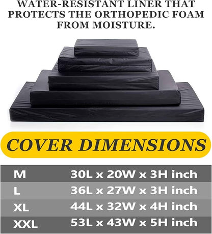 Dog Bed Covers 30L × 20W × 3H Inch Washable Black Thickened Waterproof Oxford Fabric with Handles and Zipper Reusable Dog Bed Liner for Small to Medium 30-35 Lbs Puppy