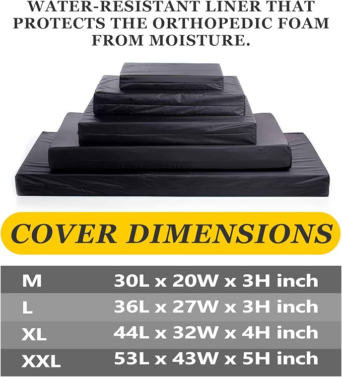 Dog Bed Covers 53L × 43W × 5H Inch Washable Black Thickened Waterproof Oxford Fabric with Handles and Zipper Reusable Dog Bed Liner Cover for Large 110-125 Lbs Dog