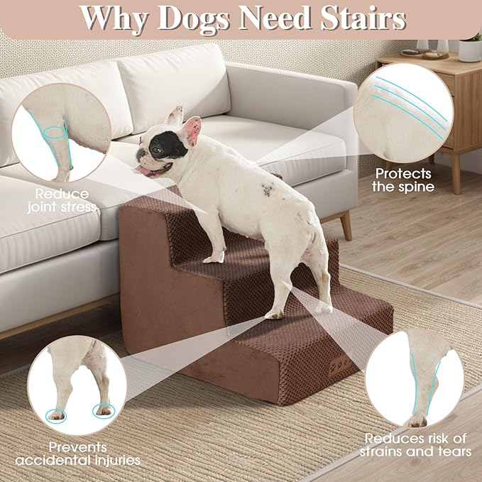 Brown Dog Stairs for Small Dogs 14" H, 3-Tiers