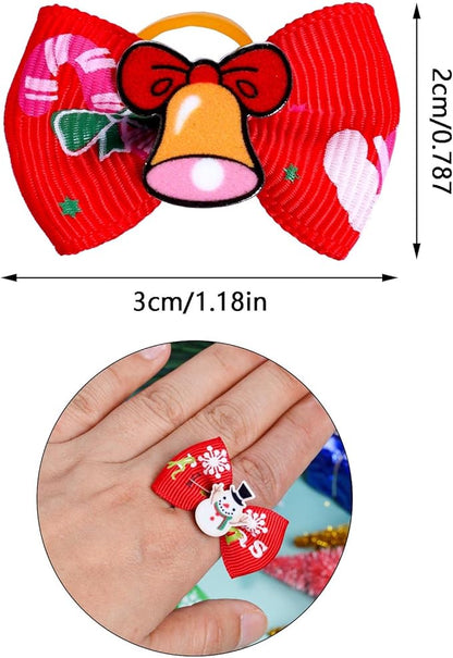 Tongcloud 20pcs Pets Dog Hair Bows for Christmas with Rubber Bands Dog Bows Bowknot Snowman Christmas Dog Bows Snowman Dog Bows(Red and Green