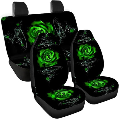 Green Rose Car Seat Cover Set for Women 4pcs Auto