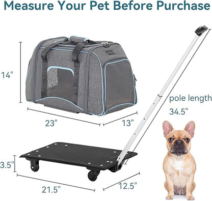 Petsfit Pet Carrier with Removable Wheels for Cats, Dogs Up to 22 Pound, Cat Soft-Sided Carrier with Retractable Handle