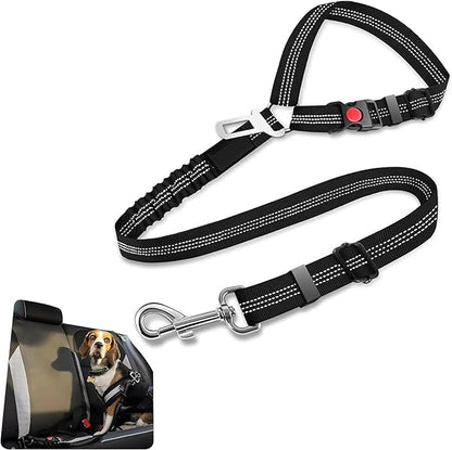 Best Dog Supplies Dog Car Seat Belt - Adjustable Buckle Design Elastic Nylon Vehicle Seatbelt Plus Durable Tangle-Free Headrest Harness - Perfect for Pets – Black