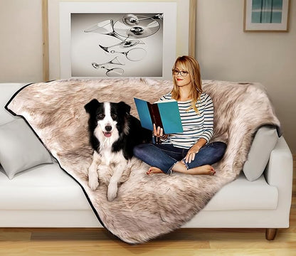 NESTROAD Waterproof Dog Blanket | Premium Soft Fur | 60" x 50" Extra Large | Machine Washable | Versatile Blanket for Dog's Comfy & Furniture Protection - White & Brown