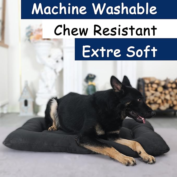 Indestructible Dog Bed for Aggressive Chewers Large Breed for Crates 42x28,Black