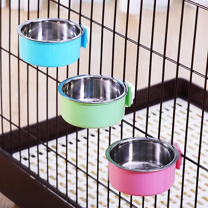 Dog Crate Bowl, Hanging Stainless Steel Removable Pet Crate Water & Food Bowls, Pet Cage Feeder Container Coop Cup for Cat Puppy Birds Rats Guinea Pigs Rabbit Hamster (2PCS)