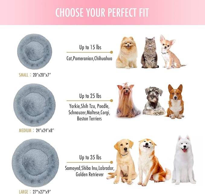 Anti Anxiety Round Fluffy Plush Faux Fur Warm Washable Dog Bed & Cat Bed Sleep（20"/24"/27''） (24",