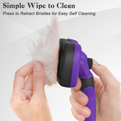 Swihauk Self Cleaning Slicker Brush for Dogs & Cats, Skin Friendly Pet Grooming for Shedding, Deshedding, and Hair Removal - Puppy Brush for Long Haired Pets, Pet Supplies, Purple