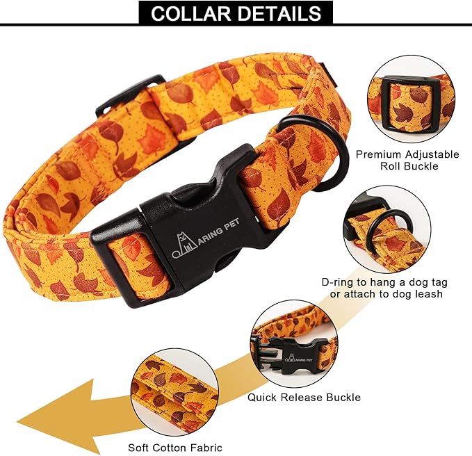 ARING PET Fall Dog Collar-Cotton Lightweight Maple Leaves Dog Collar