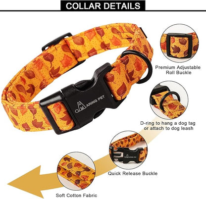 ARING PET Fall Dog Collar-Cotton Lightweight Maple Leaves Dog Collar